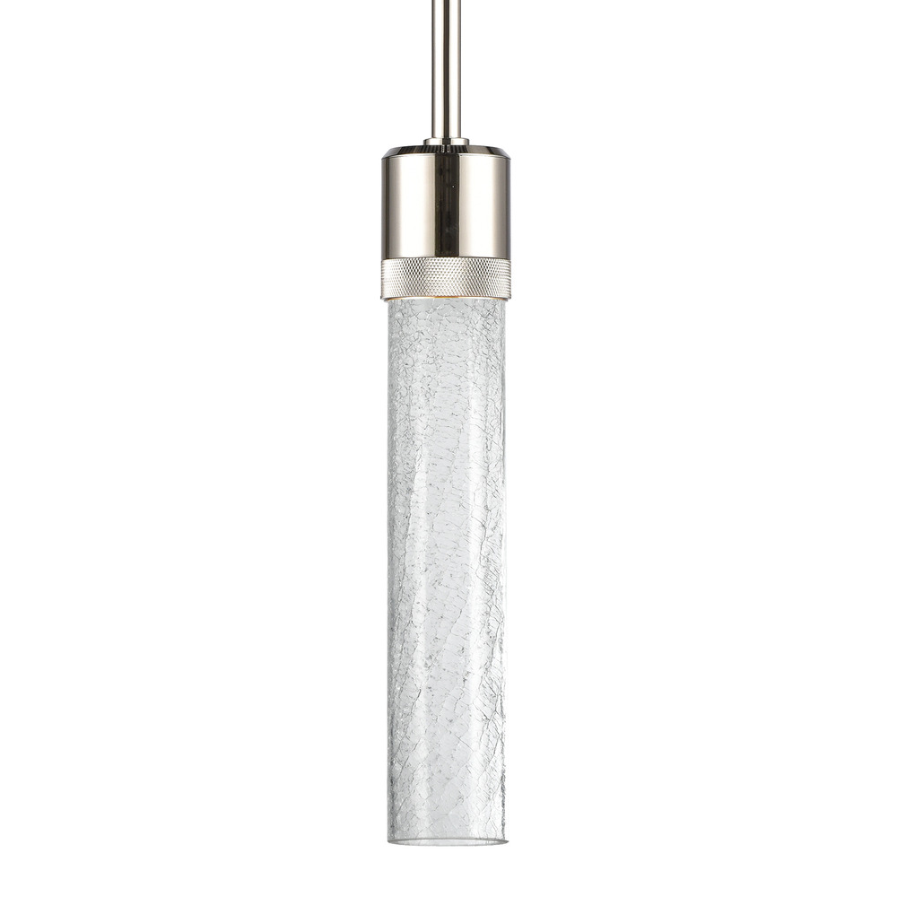 Zigrina 12&#34; Crackled Glass LED Pendant with Knurl Ring Polished Nickel