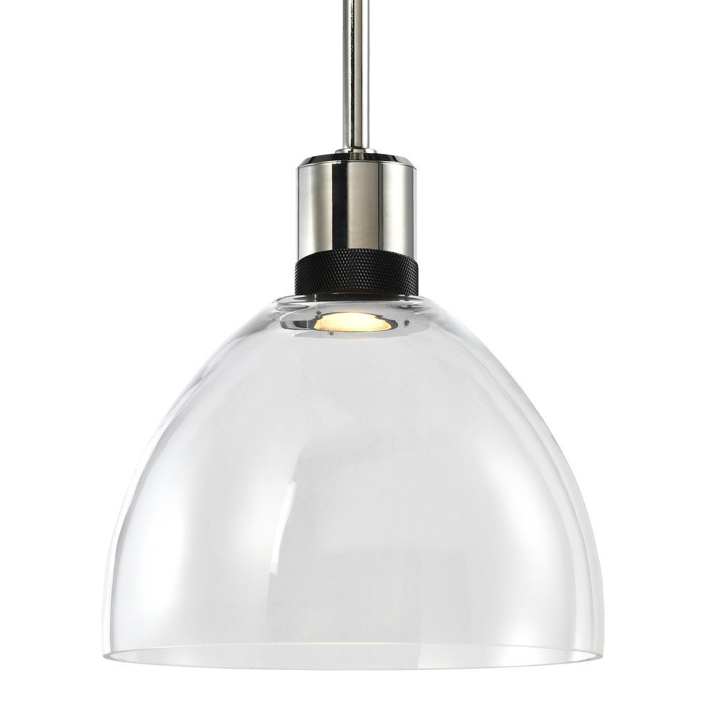 Zigrina Glass Dome LED Pendant in Nickel and Black Knurled Ring