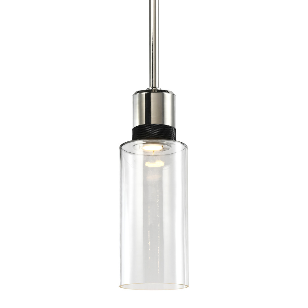 Zigrina 12&#34; Glass Drum LED Pendant in Nickel and Black Knurled Ring
