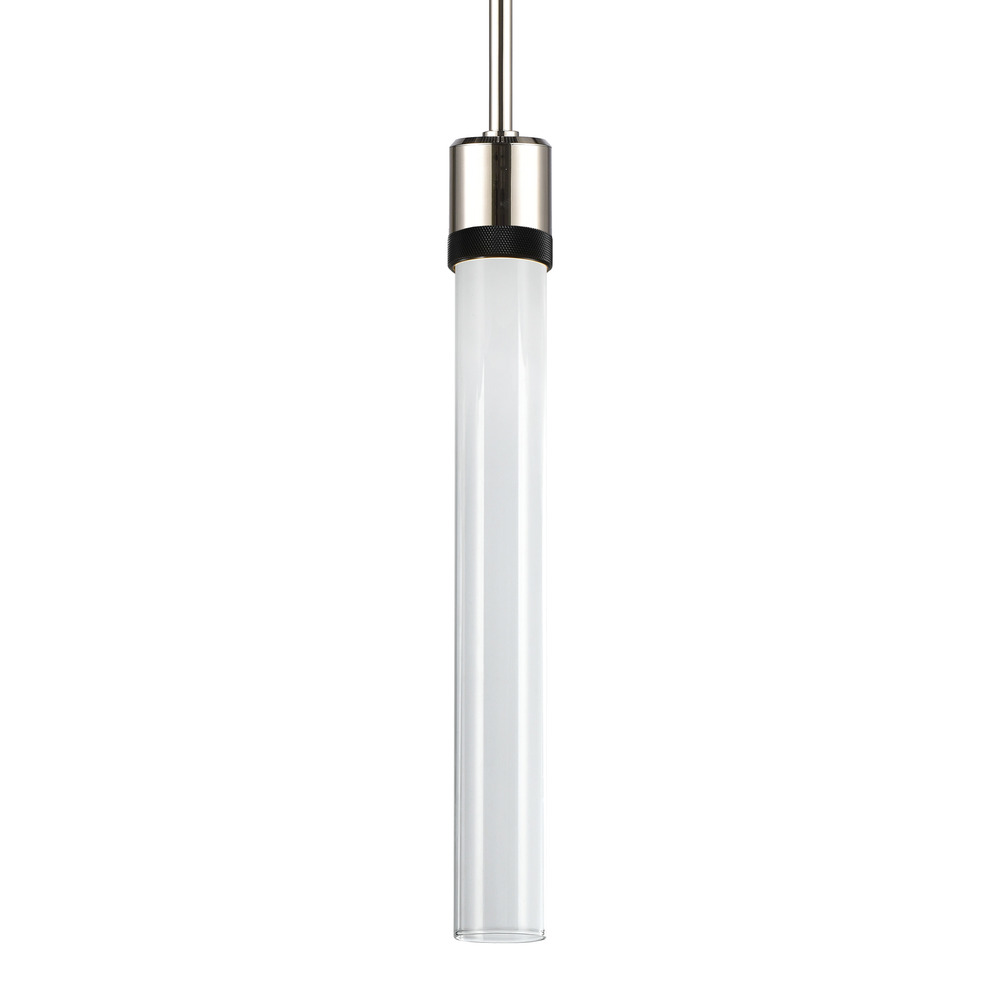 Zigrina 18&#34; Clear Glass LED Pendant in Nickel and Black Knurled Ring