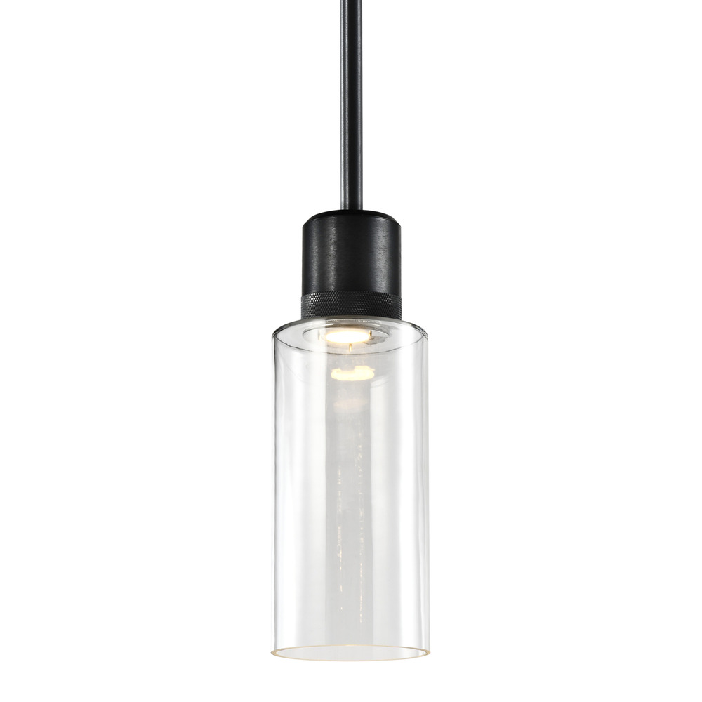 Zigrina 12&#34; Glass Drum LED Pendant with Knurl Ring Black