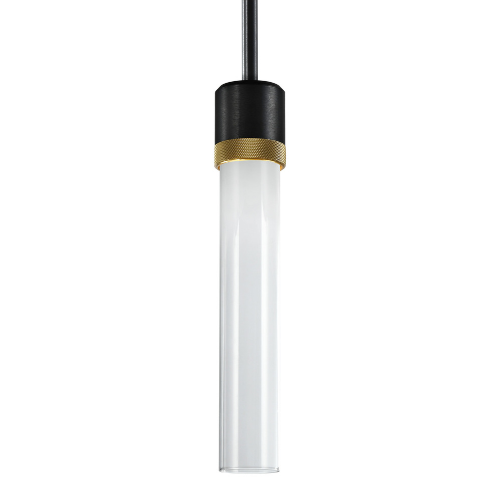 Zigrina 12&#34; Clear Glass LED Pendant in Black and Brass Knurled Ring