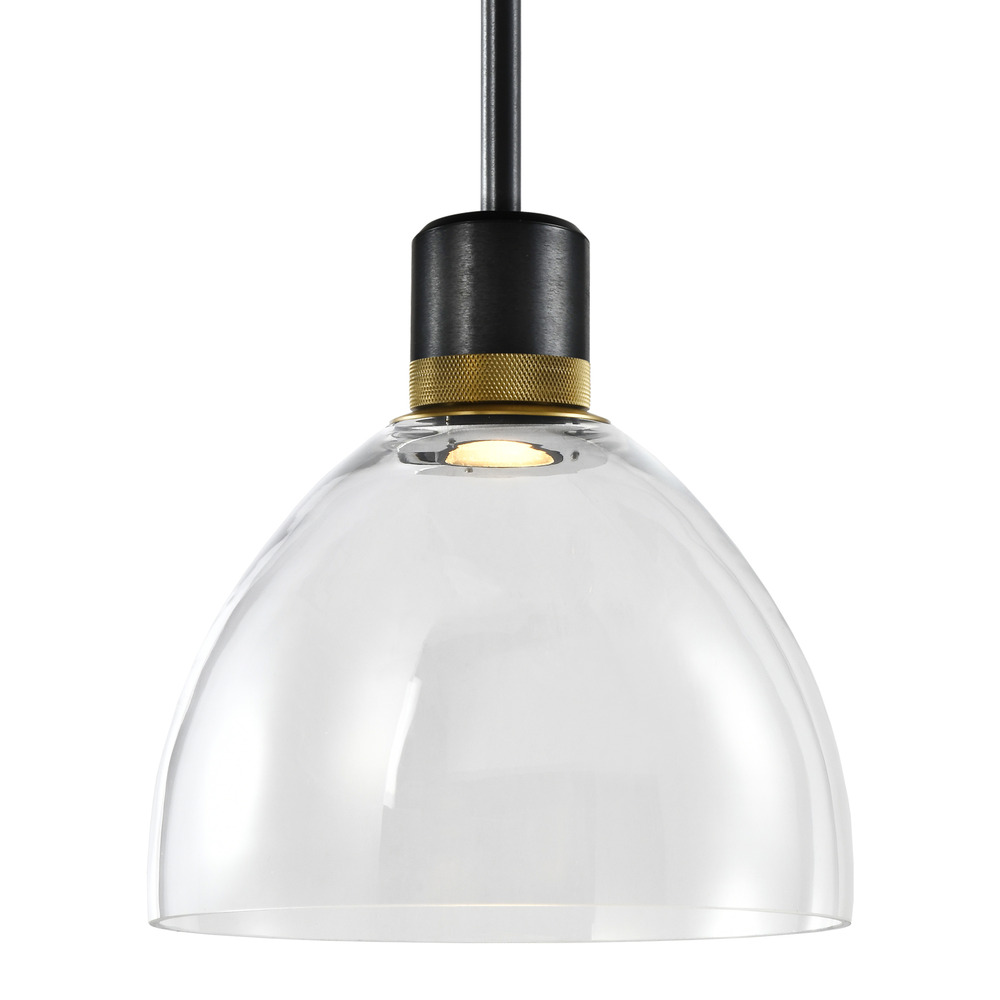 Zigrina Glass Dome LED Pendant in Black and Brass Knurled Ring