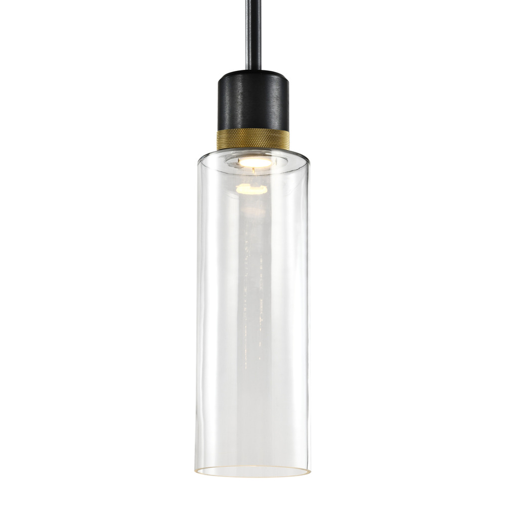 Zigrina 18&#34; Glass Drum LED Pendant in Black and Brass Knurled Ring