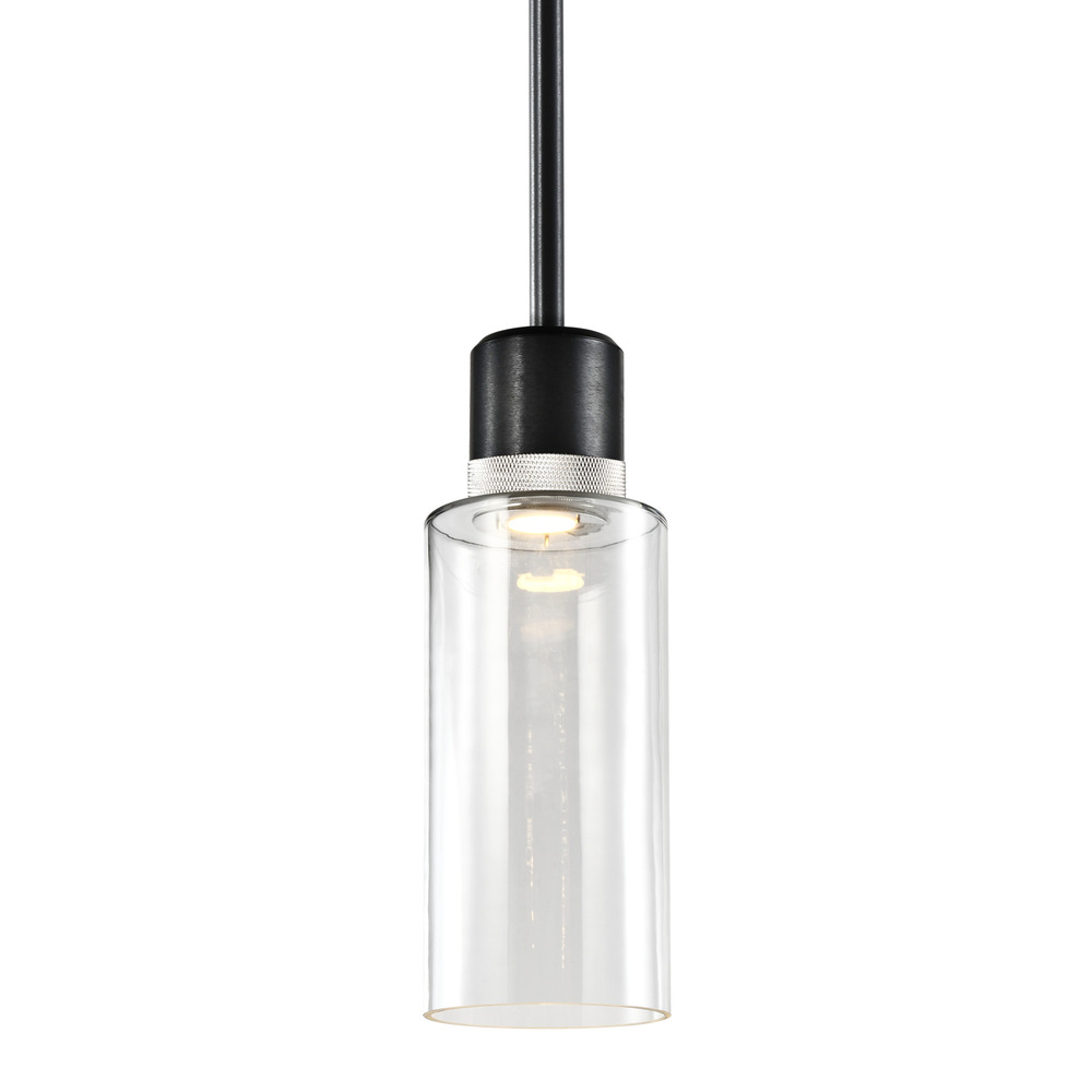 Zigrina 12&#34; Glass Drum LED Pendant in Black and Nickel Knurled Ring