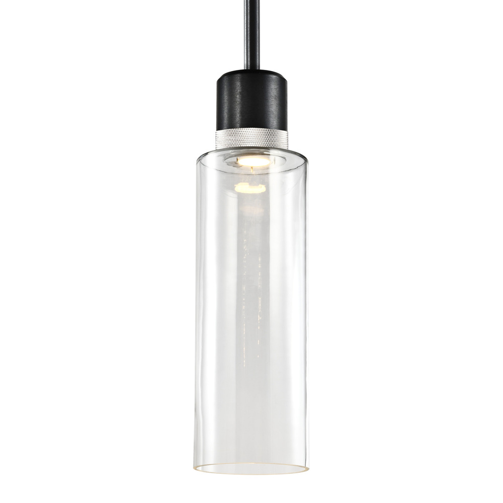 Zigrina 18&#34; Glass Drum LED Pendant in Black and Nickel Knurled Ring
