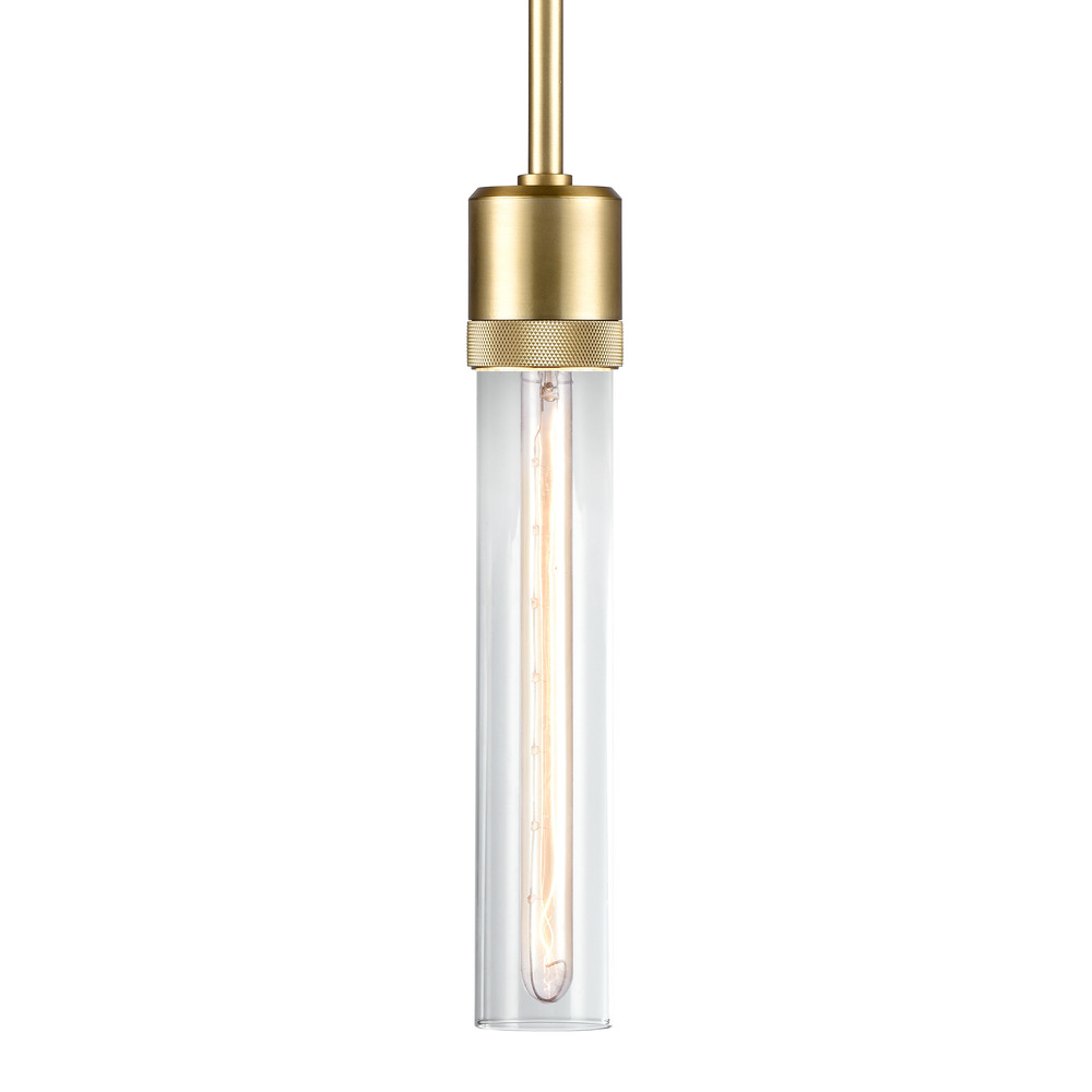 Zigrina 12&#34; Clear Glass E26 Pendant with Knurled Ring Aged Brass