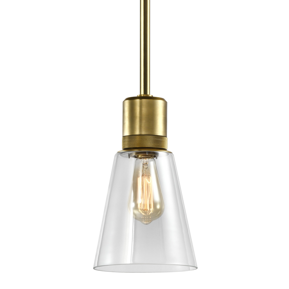 Zigrina Glass Bell E26 Pendant with Knurled Ring Aged Brass