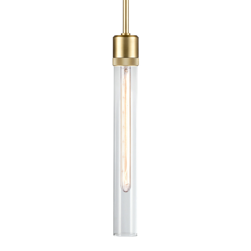 Zigrina 18&#34; Clear Glass E26 Pendant with Knurled Ring Aged Brass