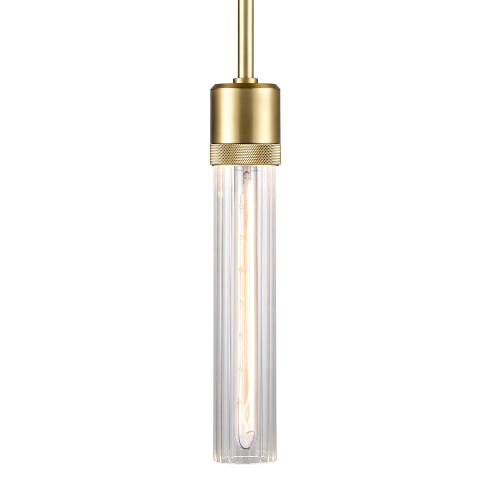 Zigrina 12&#34; Fluted Glass E26 Pendant with Knurled Ring Aged Brass