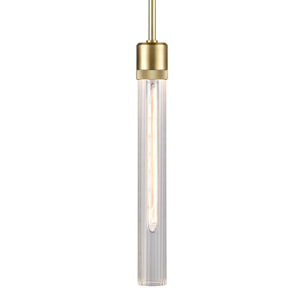 Zigrina 18&#34; Fluted Glass E26 Pendant with Knurled Ring Aged Brass