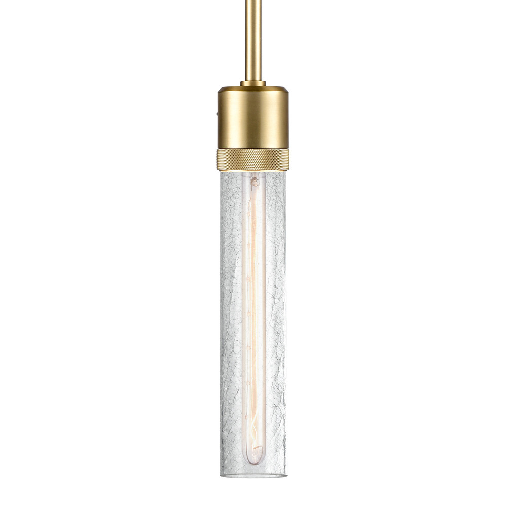 Zigrina 12&#34; Crackled Glass E26 Pendant with Knurled Ring Aged Brass