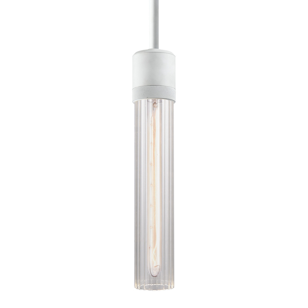 Zigrina 12&#34; Fluted Glass E26 Pendant with Knurled Ring Matte White