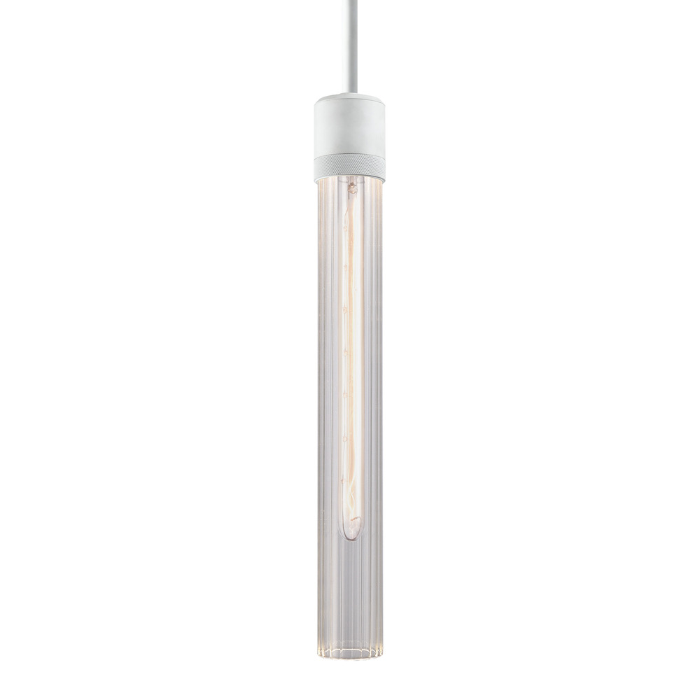 Zigrina 18&#34; Fluted Glass E26 Pendant with Knurled Ring Matte White