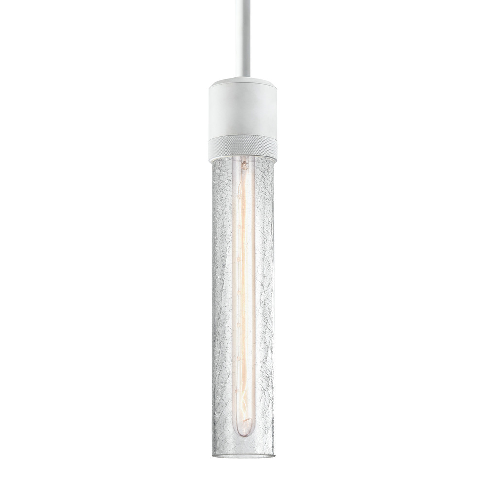 Zigrina 12&#34; Crackled Glass E26 Pendant with Knurled Ring Matte White