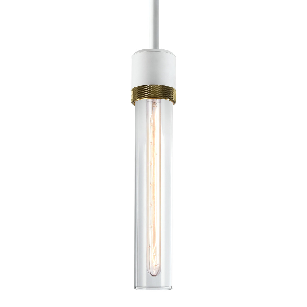 Zigrina 12&#34; Clear Glass E26 Pendant in White with Knurled Ring in Brass