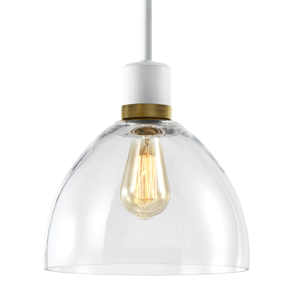 Zigrina Glass Dome E26 Pendant in White with Knurled Ring in Brass