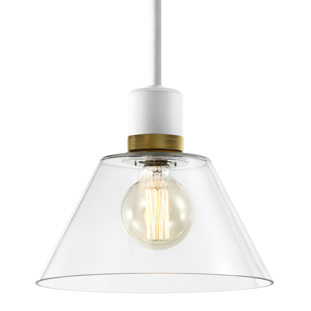 Zigrina Glass Cone E26 Pendant in White with Knurled Ring in Brass
