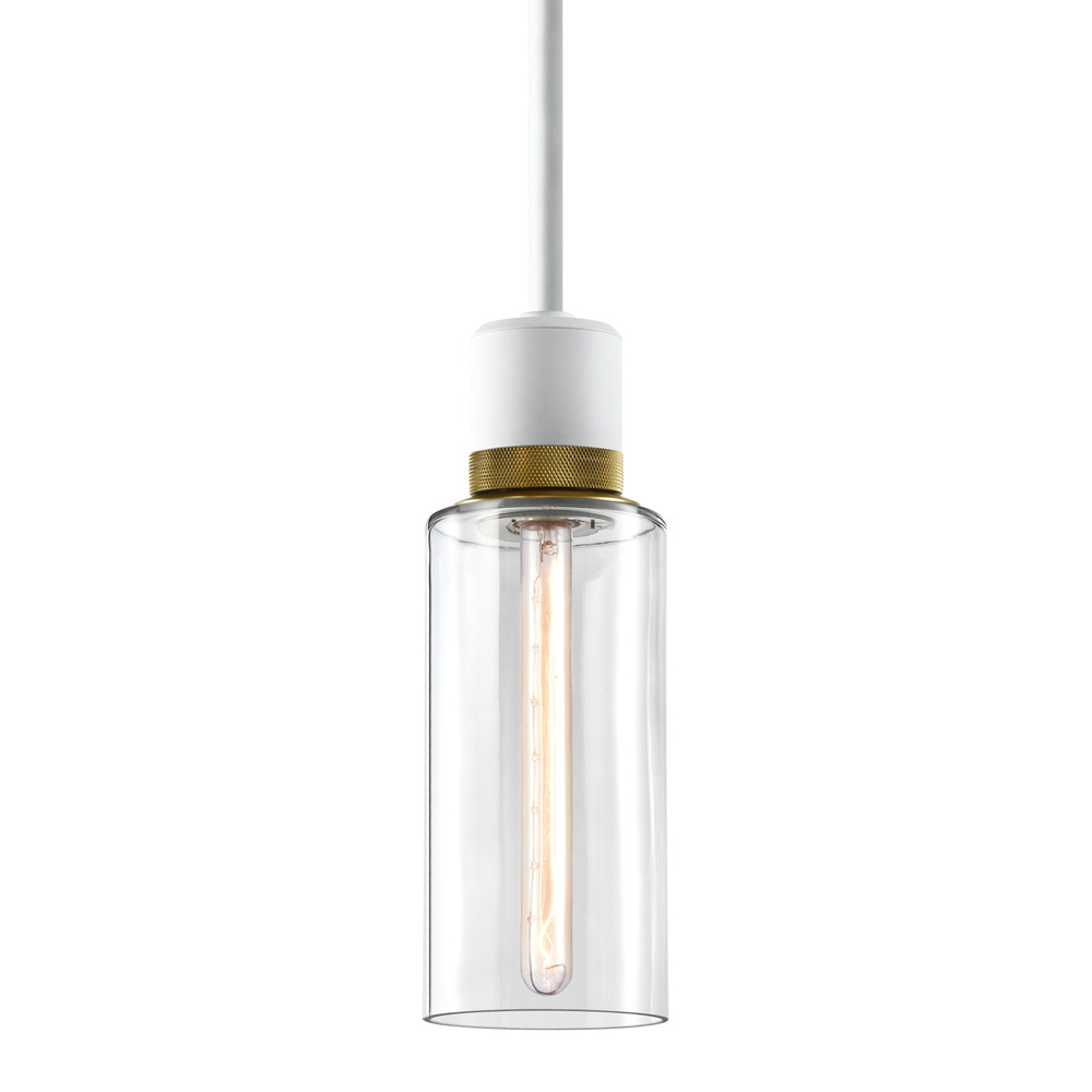Zigrina 12&#34; Glass Drum E26 Pendant in White with Knurled Ring in Brass