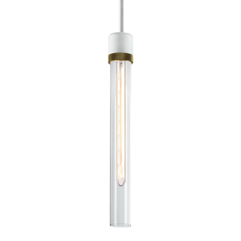 Zigrina 18&#34; Clear Glass E26 Pendant in White with Knurled Ring in Brass