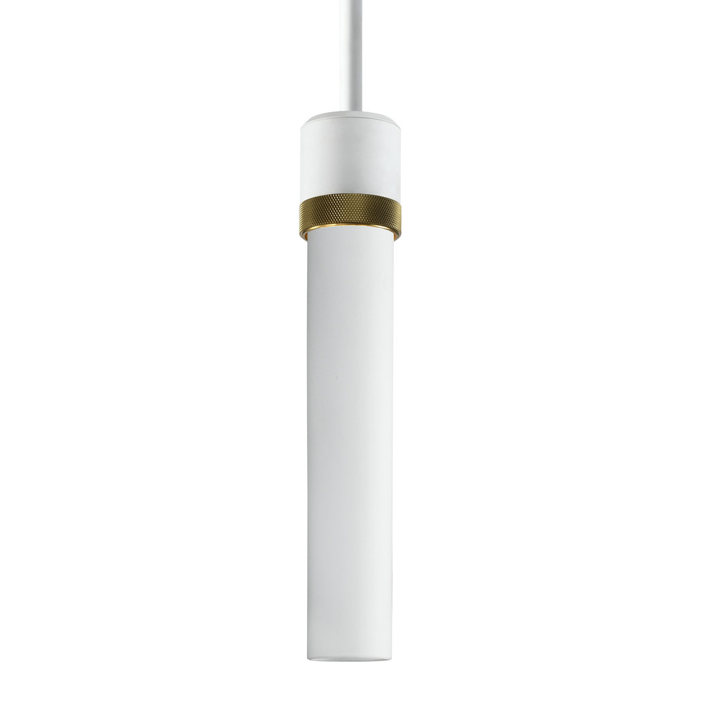 Zigrina 12&#34; White Glass E26 Pendant in White with Knurled Ring in Brass