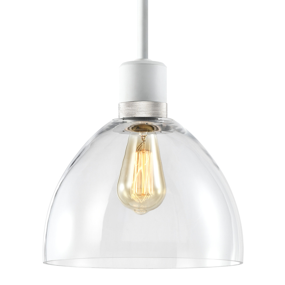 Zigrina Glass Dome E26 Pendant in White with Knurled Ring in Nickel