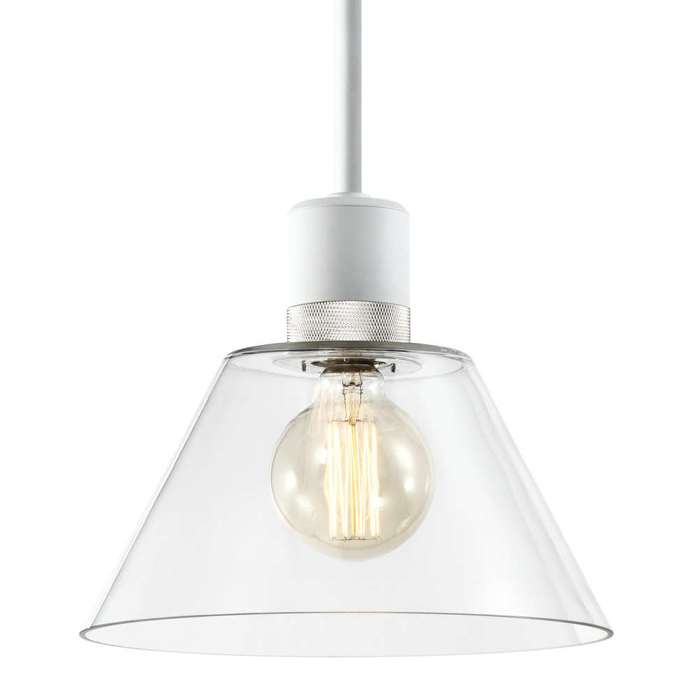 Zigrina Glass Cone E26 Pendant in White with Knurled Ring in Nickel