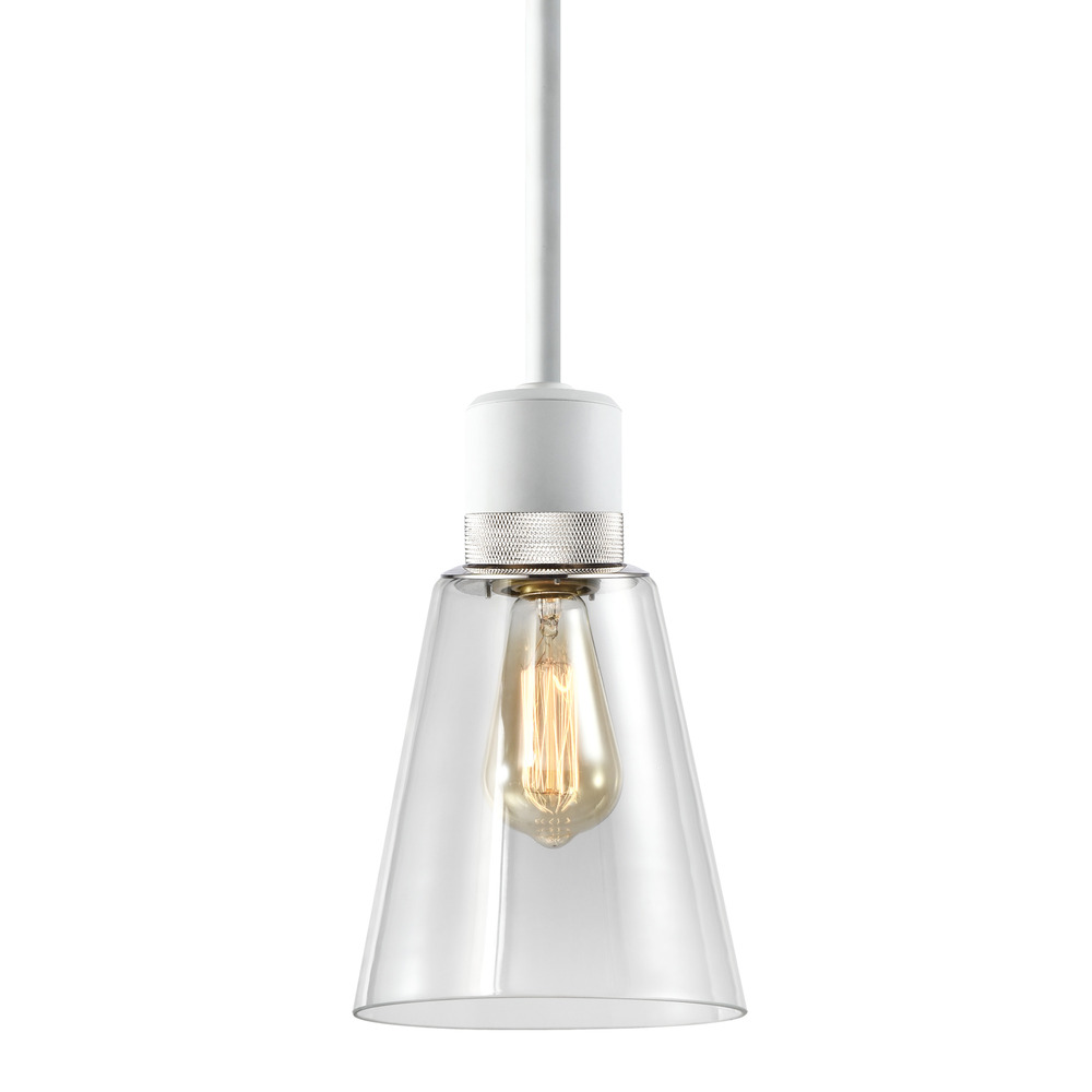Zigrina Glass Bell E26 Pendant in White with Knurled Ring in Nickel