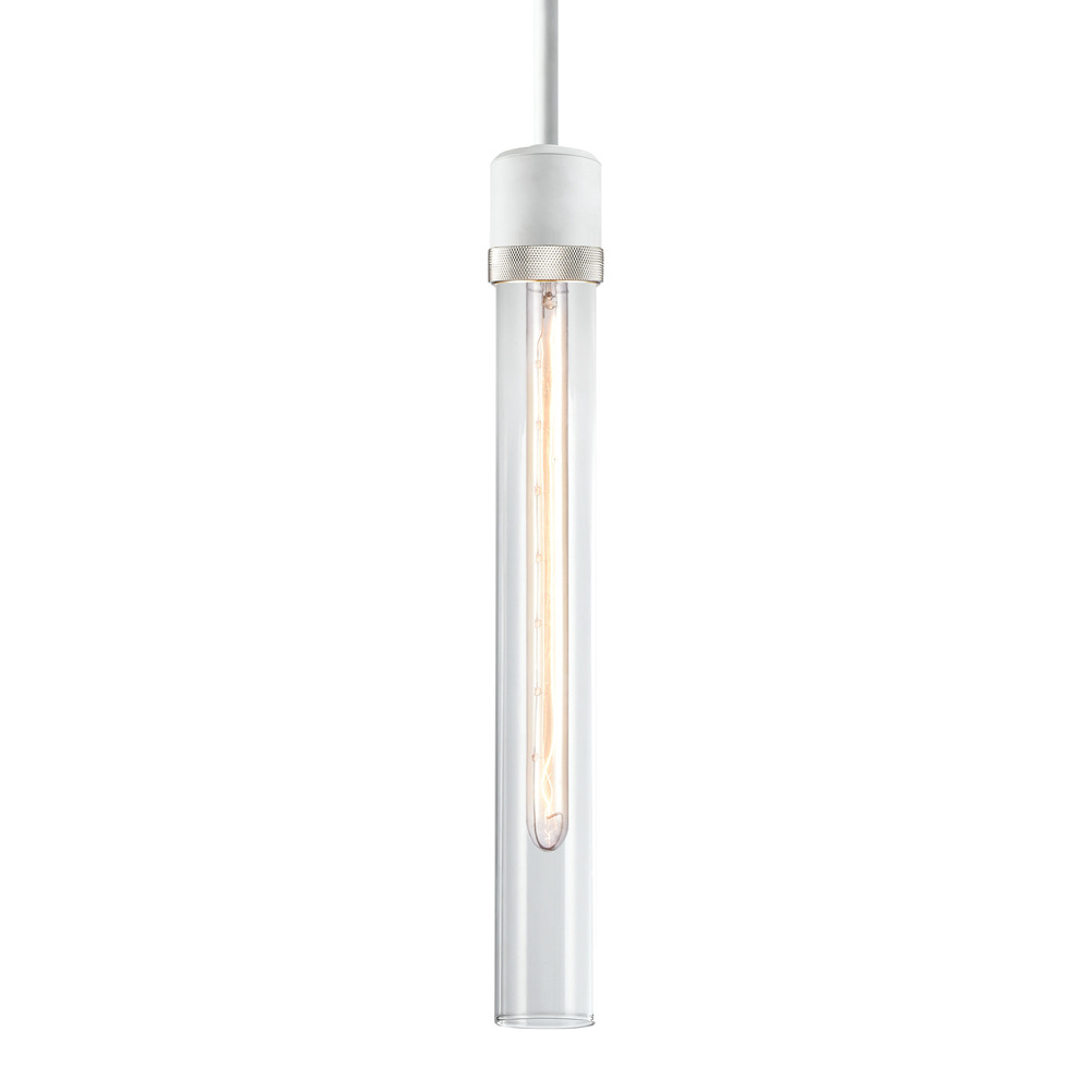 Zigrina 18&#34; Clear Glass E26 Pendant in White with Knurled Ring in Nickel