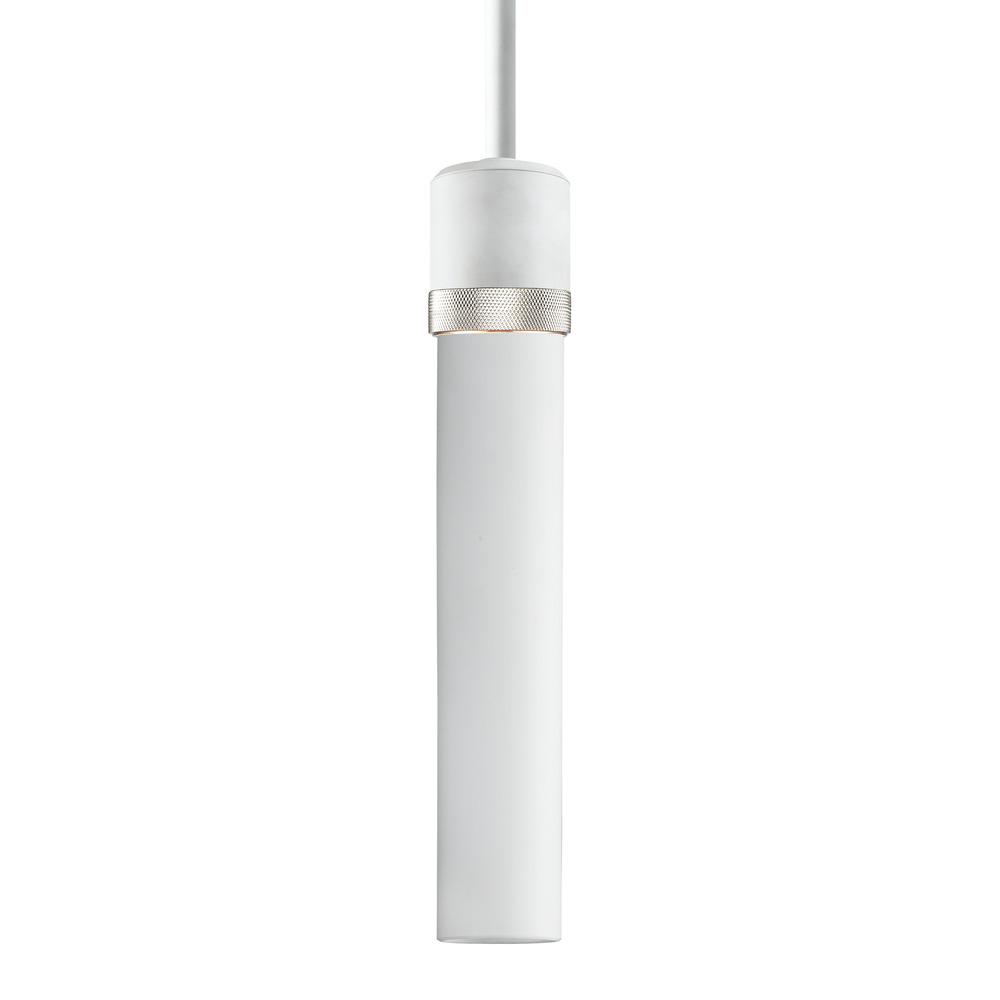 Zigrina 12&#34; White Glass E26 Pendant in White with Knurled Ring in Nickel