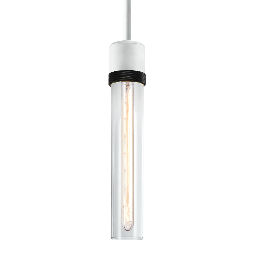 Zigrina 12&#34; Clear Glass E26 Pendant in White with Knurled Ring in Black