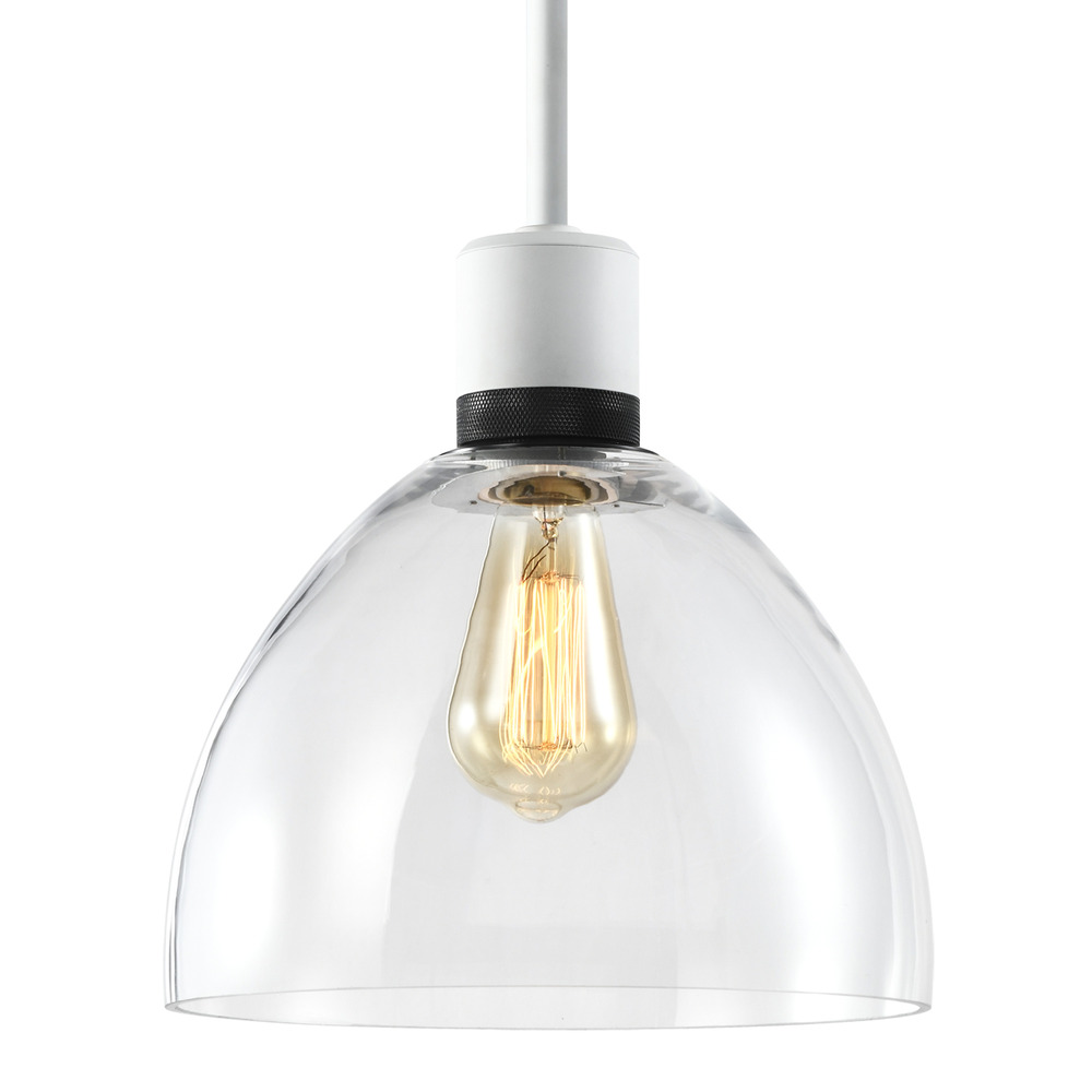 Zigrina Glass Dome E26 Pendant in White with Knurled Ring in Black