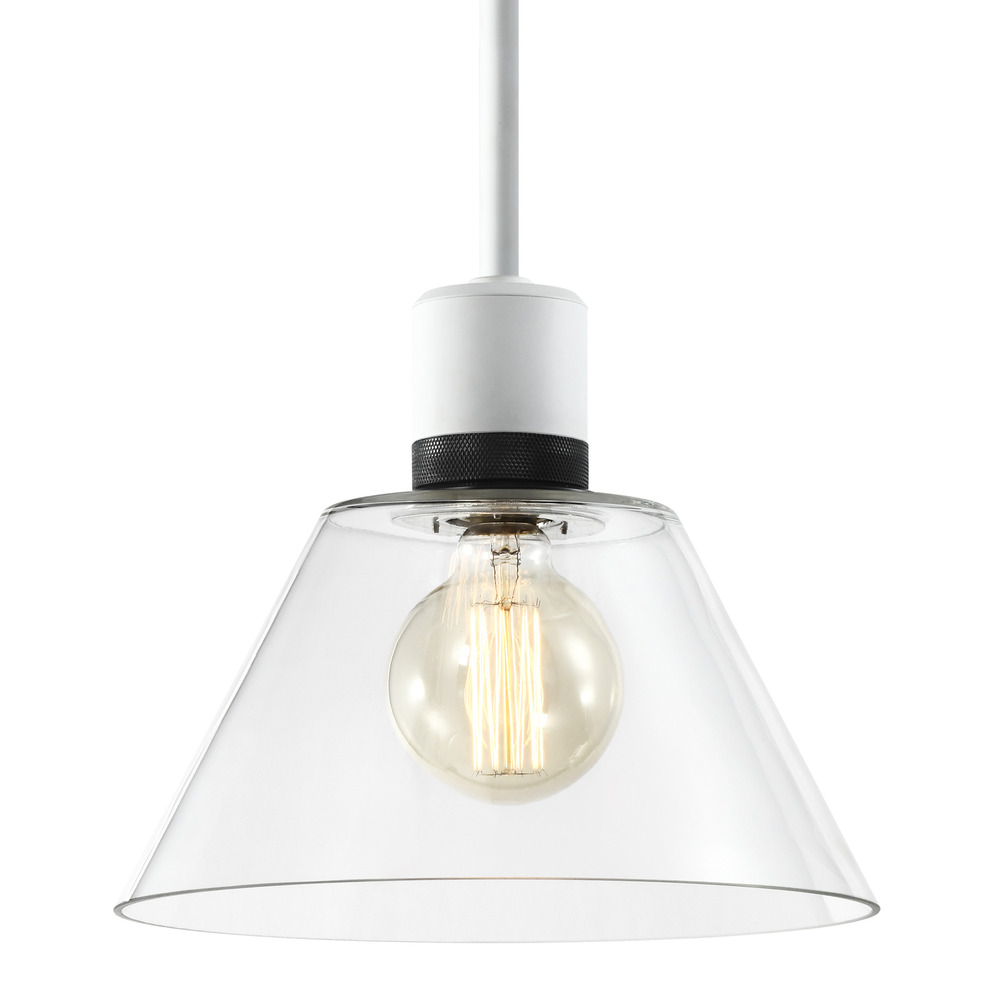 Zigrina Glass Cone E26 Pendant in White with Knurled Ring in Black