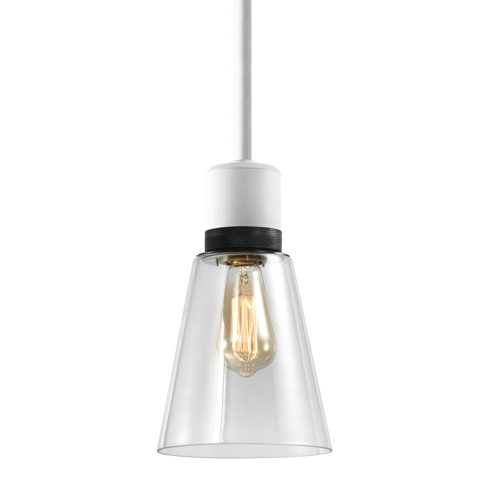 Zigrina Glass Bell E26 Pendant in White with Knurled Ring in Black