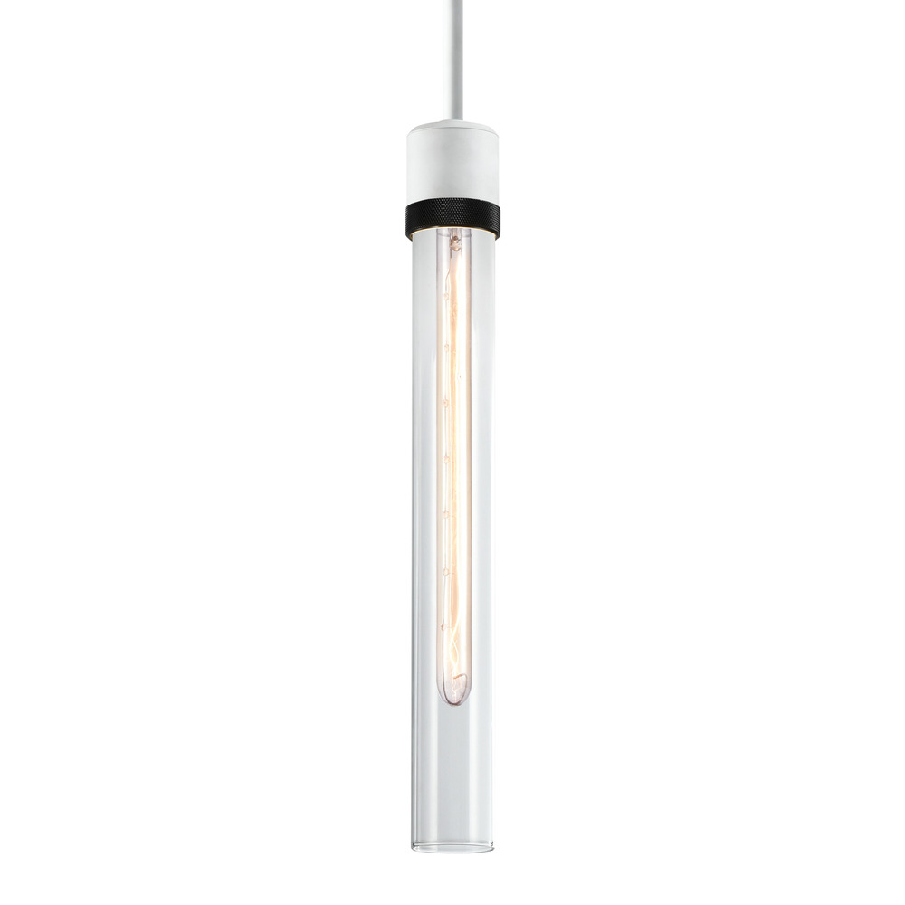 Zigrina 18&#34; Clear Glass E26 Pendant in White with Knurled Ring in Black