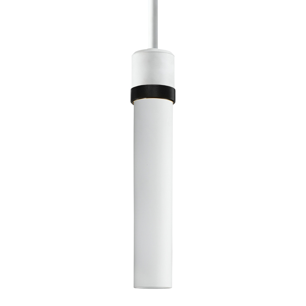 Zigrina 12&#34; White Glass E26 Pendant in White with Knurled Ring in Black
