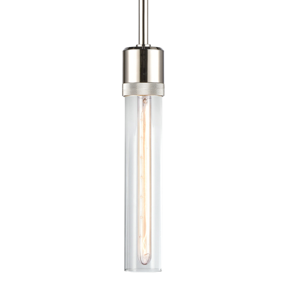 Zigrina 12&#34; Clear Glass E26 Pendant with Knurled Ring Polished Nickel