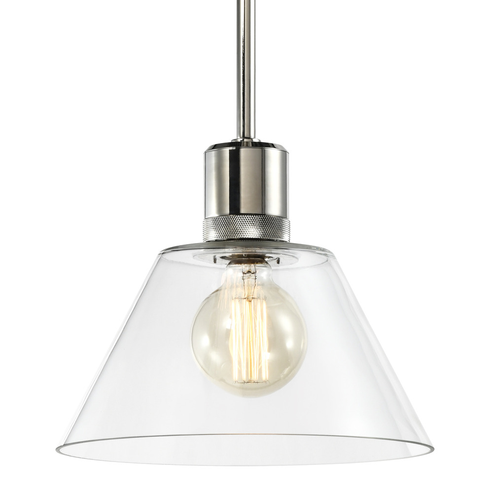Zigrina Glass Cone E26 Pendant with Knurled Ring Polished Nickel