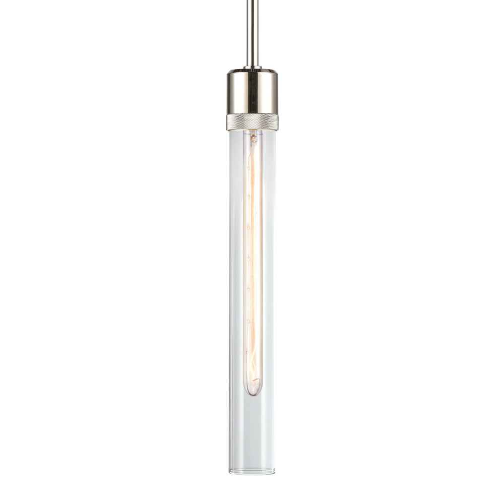 Zigrina 18&#34; Clear Glass E26 Pendant with Knurled Ring Polished Nickel