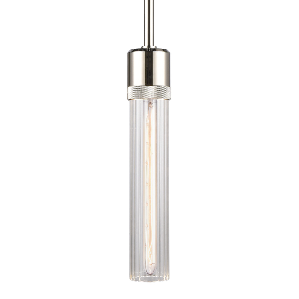 Zigrina 12&#34; Fluted Glass E26 Pendant with Knurled Ring Polished Nickel