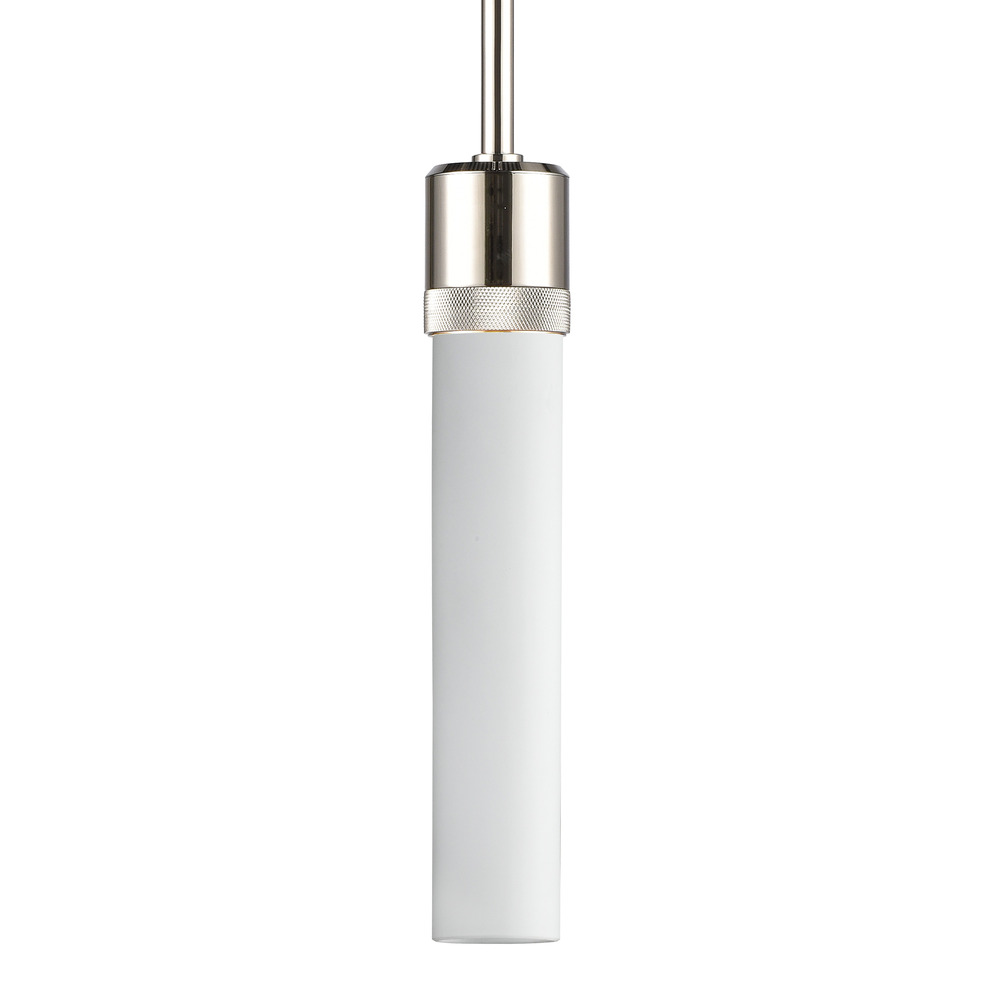 Zigrina 12&#34; White Glass E26 Pendant with Knurled Ring Polished Nickel