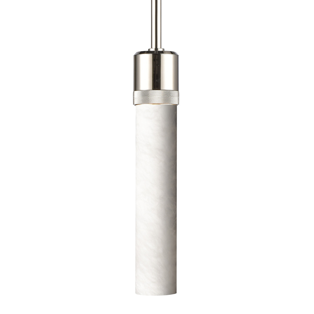 Zigrina 12&#34; Alabaster E26 Pendant with Knurled Ring Polished Nickel