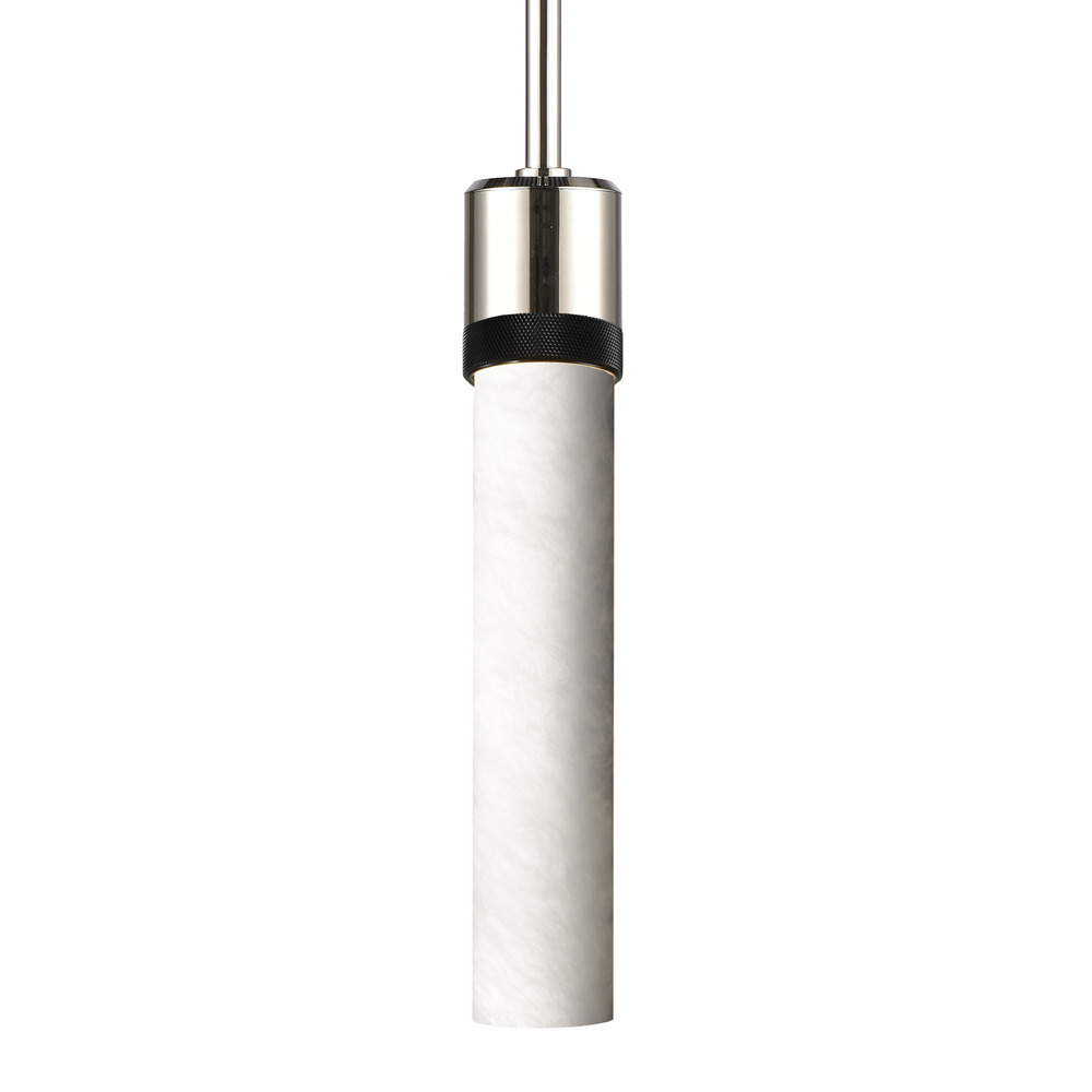 Zigrina 12&#34; Alabaster E26 Pendant in Nickel with Knurled Ring in Black