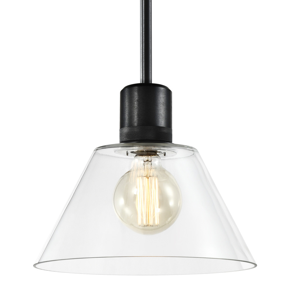 Zigrina Glass Cone E26 Pendant with Knurled Ring Satin Black