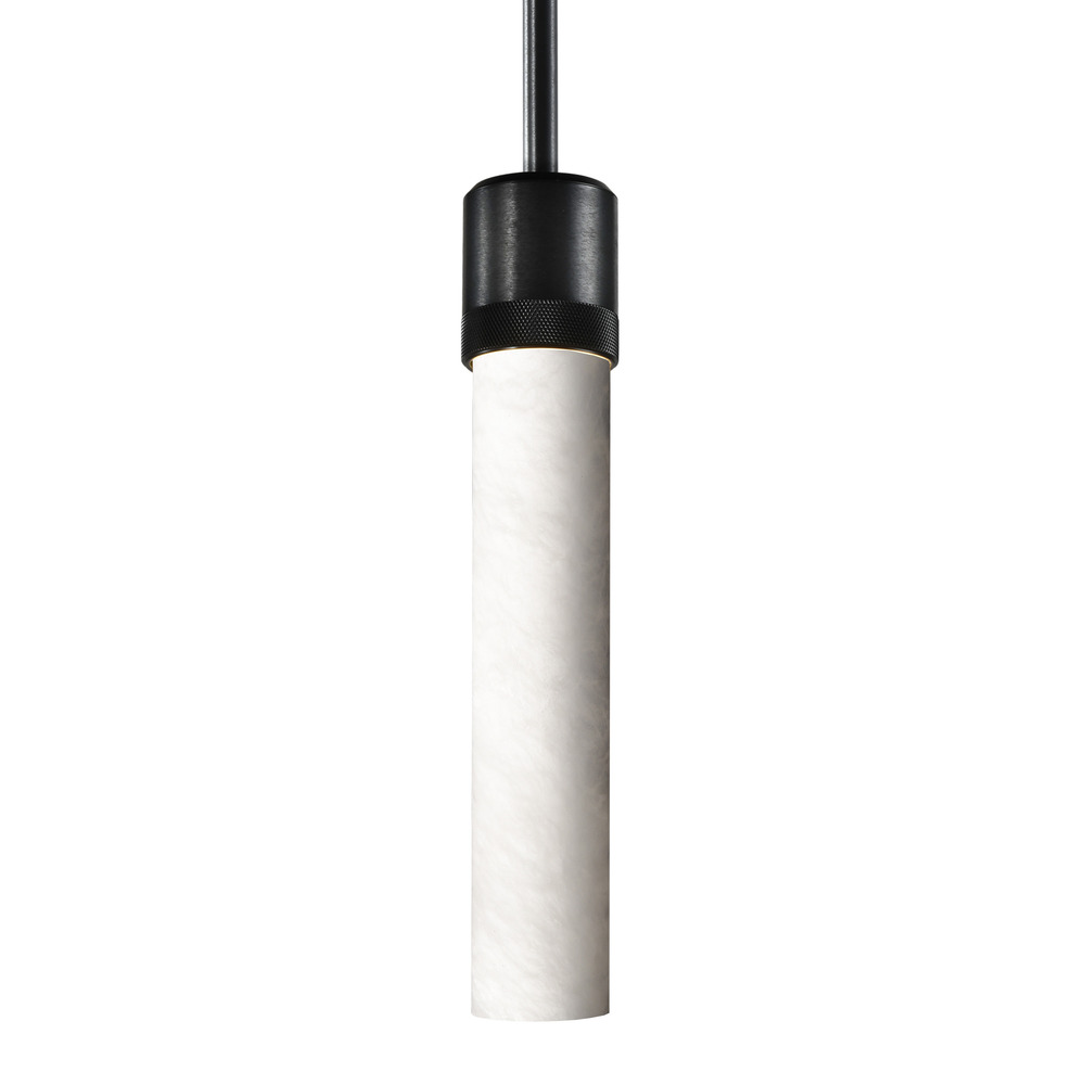 Zigrina 12&#34; Alabaster E26 Pendant with Knurled Ring Satin Black