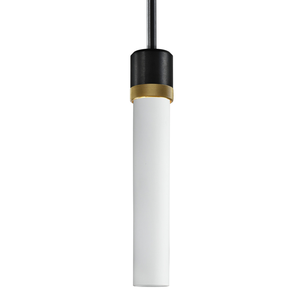 Zigrina 12&#34; White Glass E26 Pendant in Black with Knurled Ring in Brass