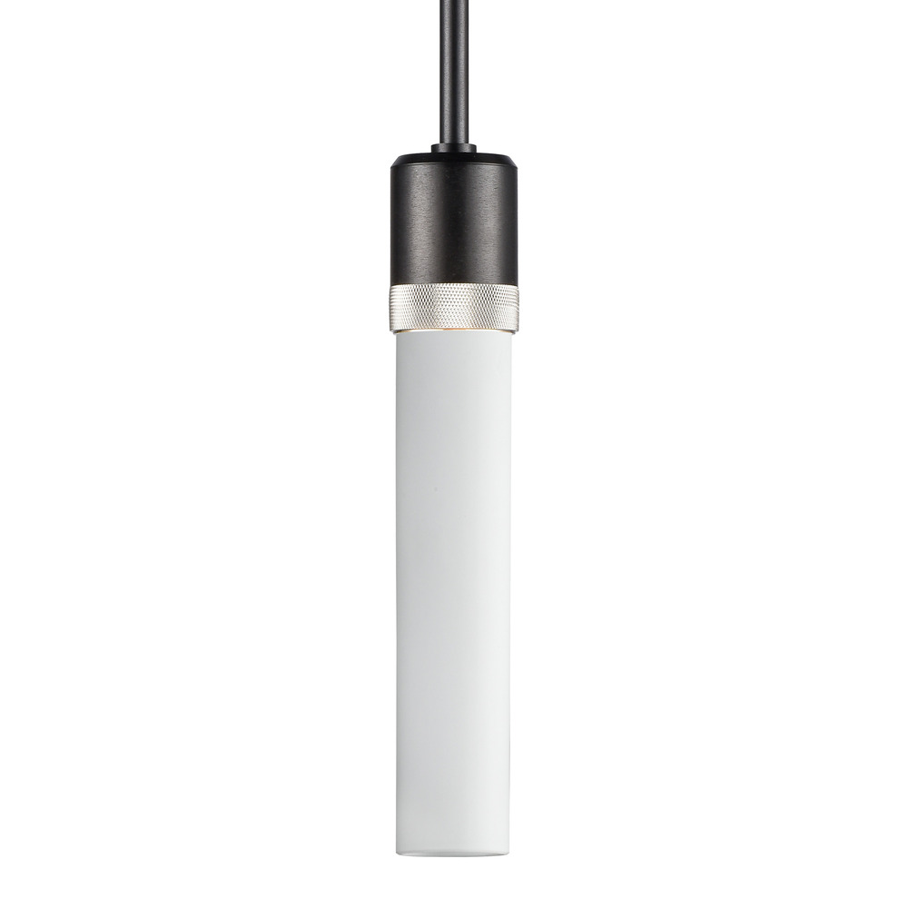 Zigrina 12&#34; White Glass E26 Pendant in Black with Knurled Ring in Nickel