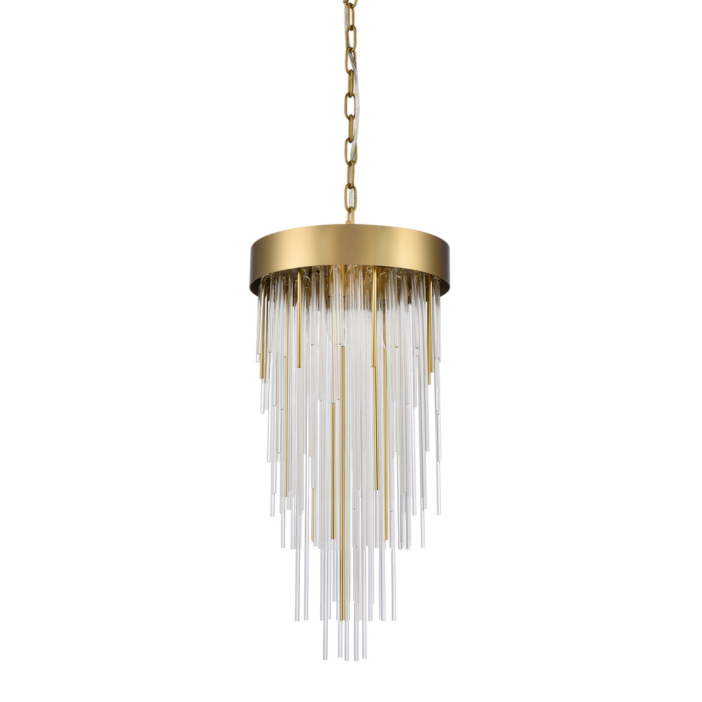 Waterfall 12&#34; 4-Light, Round Glass Pendant in Aged Brass