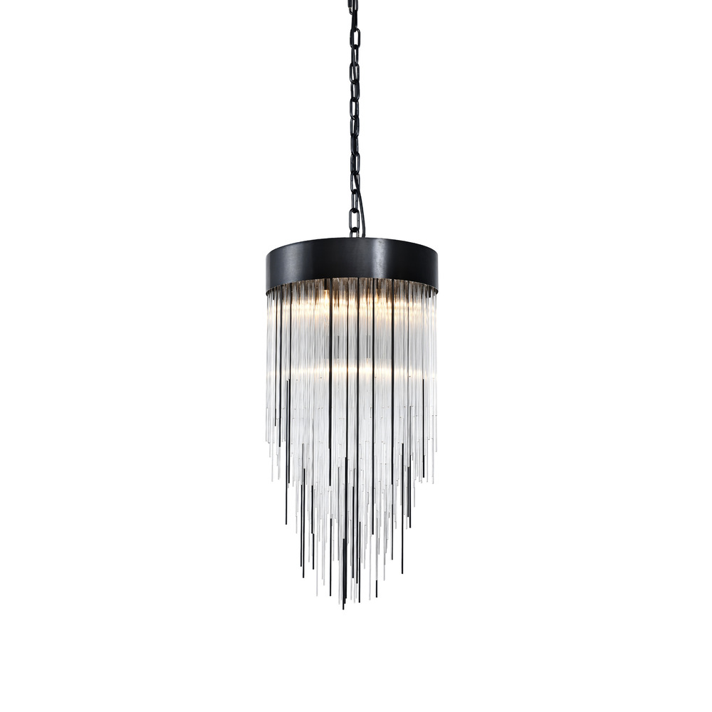 Waterfall 12&#34; 4-Light, Round Glass Pendant in Satin Brushed Black