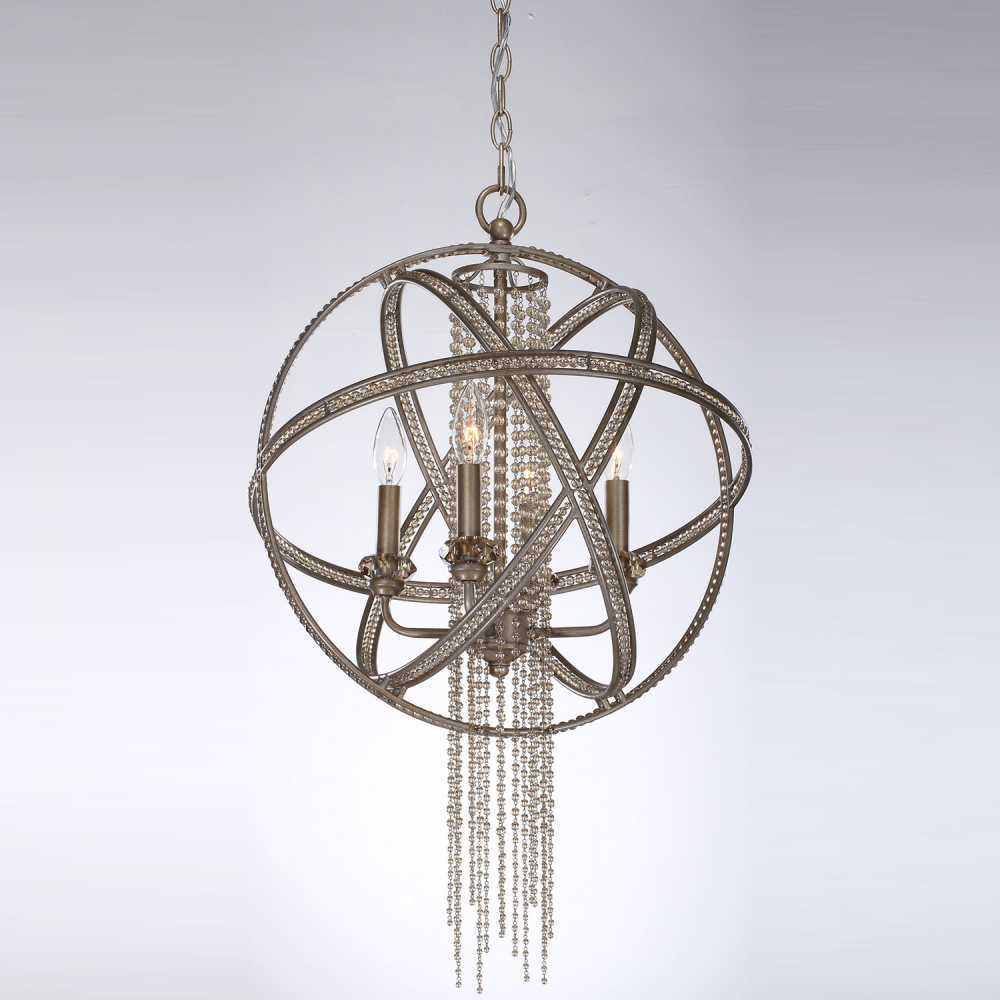 Cascade 18&#34; 4-Light, Orbital Crystal Chandelier in Burnished Silver